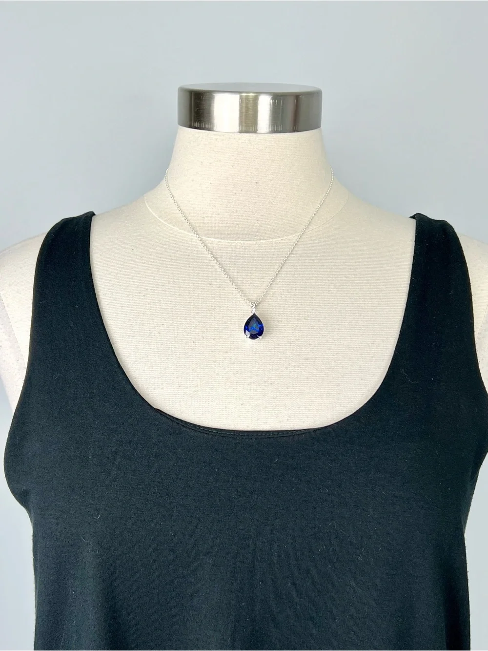 Blue Topaz Teardrop Pendant Necklace 925 Sterling Silver Plated